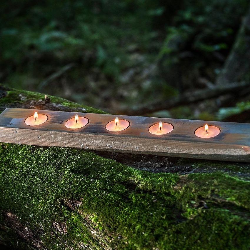 Wooden Tea Light Candle Holder- Recycled Wood – Thumbprint