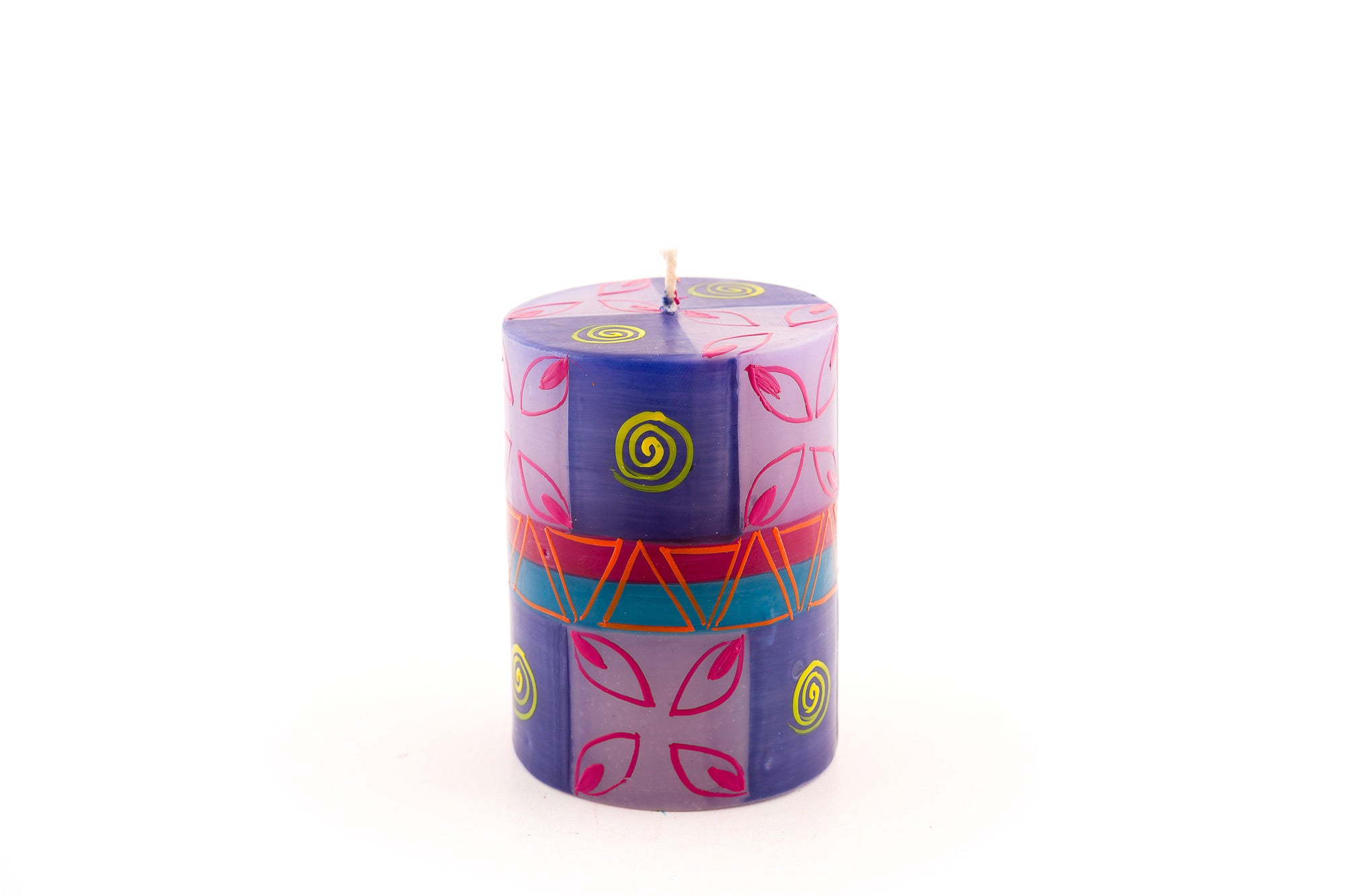 Blue Moon 3x4 pillar. African type designs in purple, yellow, pink, turquoise, and light purple.