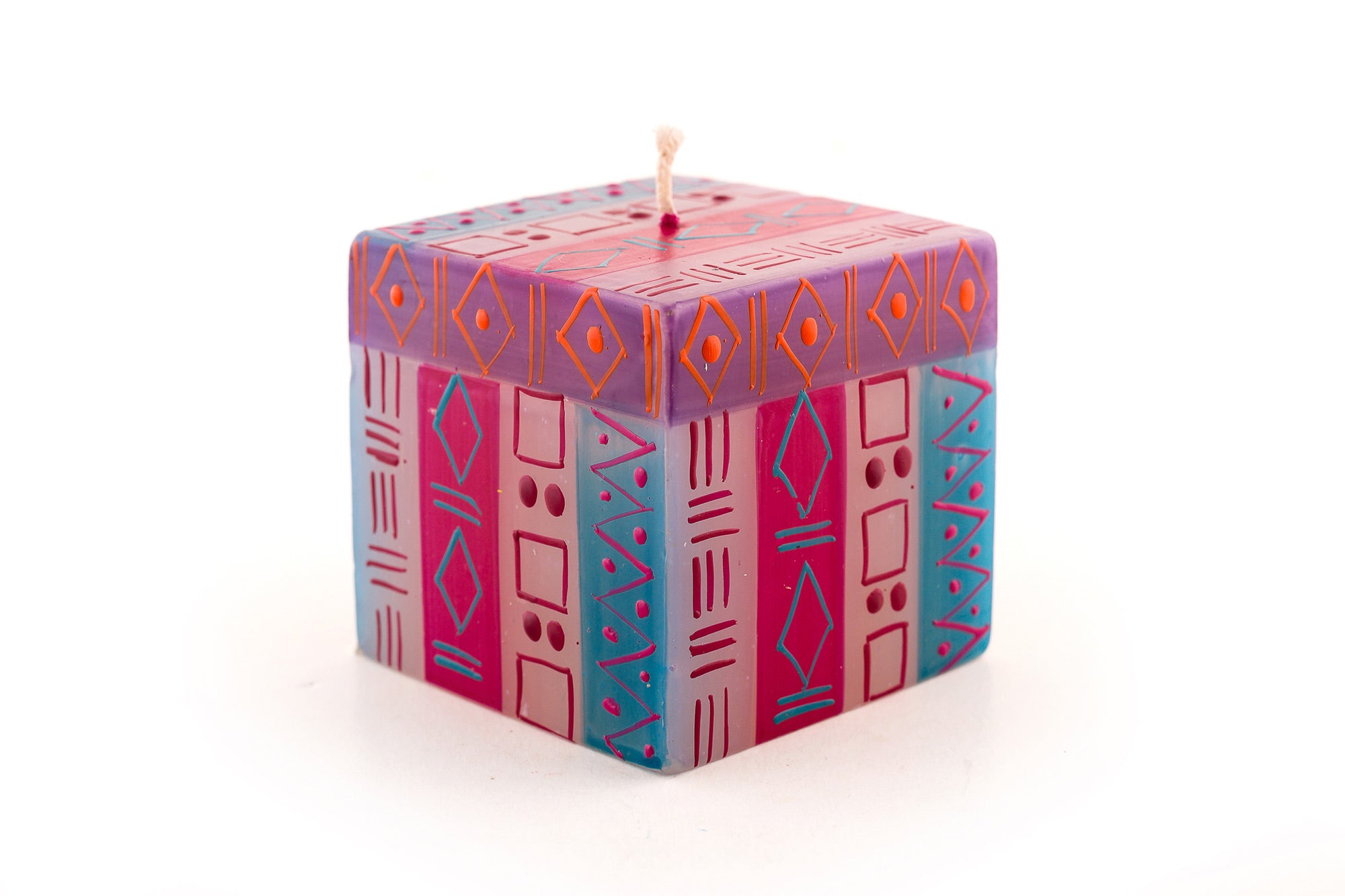 Blue Moon 3x3x3 cube. Turquoise, fuchsia, and purple with touch of orange.