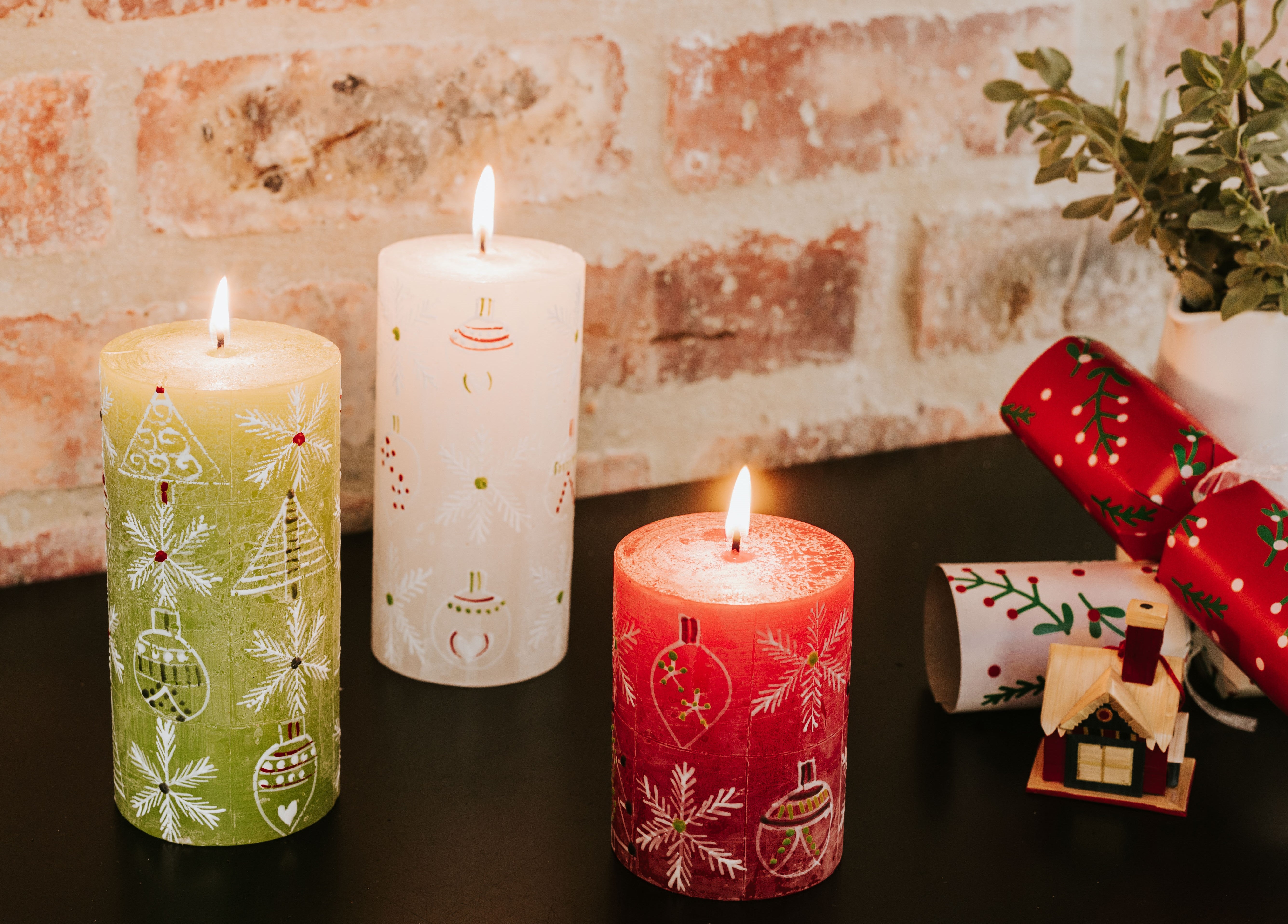 Handpainted Candles - Whimsy Christmas