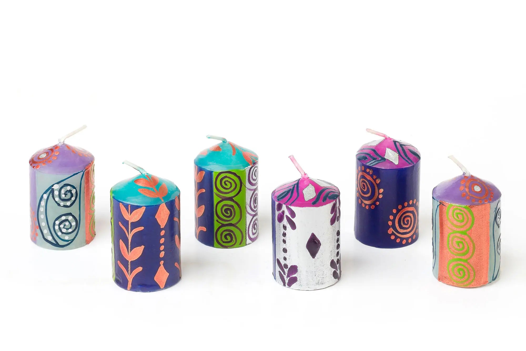 6 - 2" votives in Sari designs, colors and details.  