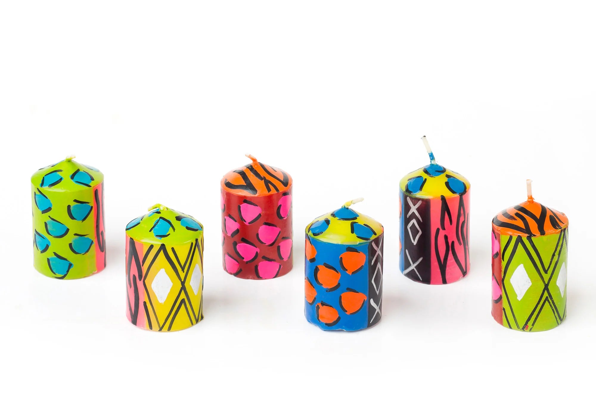 6 - 2" votives from the gift pack.  Wild colors in wild animal prints.