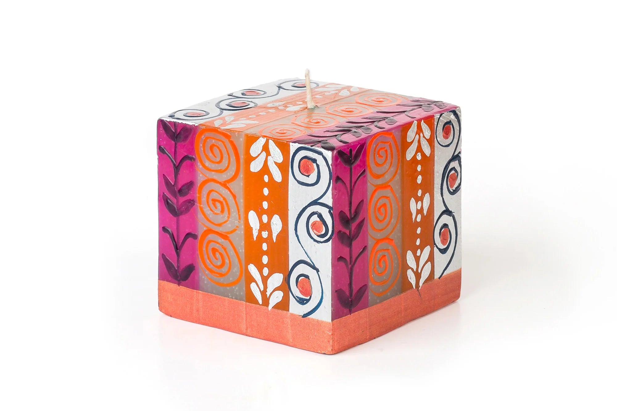 Sari 3" x 3" x 3" cube.  Orange, pink, white and silver !  Such Indian Sari colors!