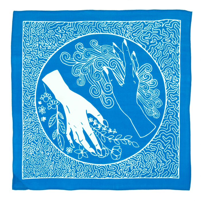 Bandits 100% cotton bandana - Flow & Kindness with turquoise & white design. Fair Trade products.