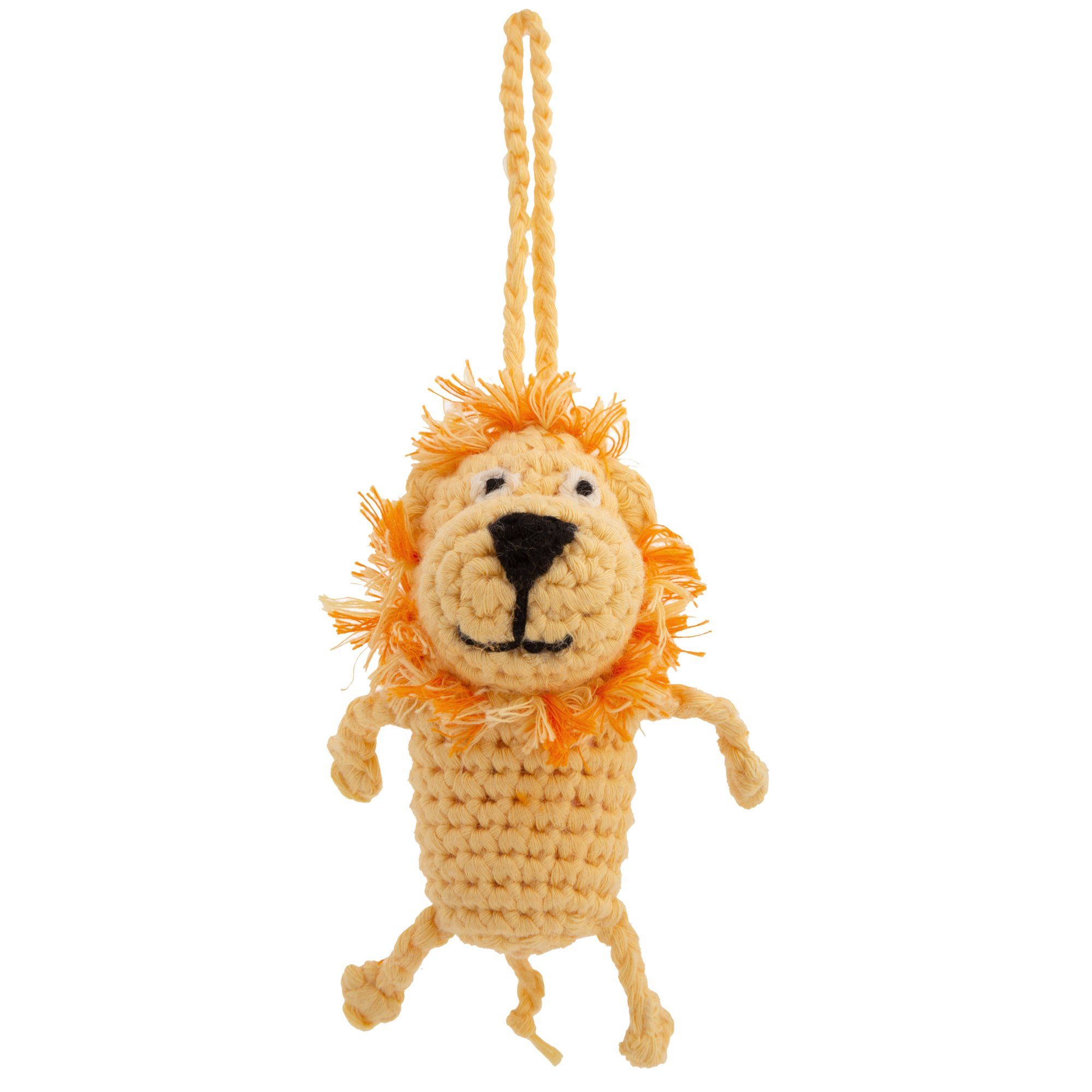Hand crochet lion as cute as a button!  Yellow with orange and yellow main, big black nose & smile!