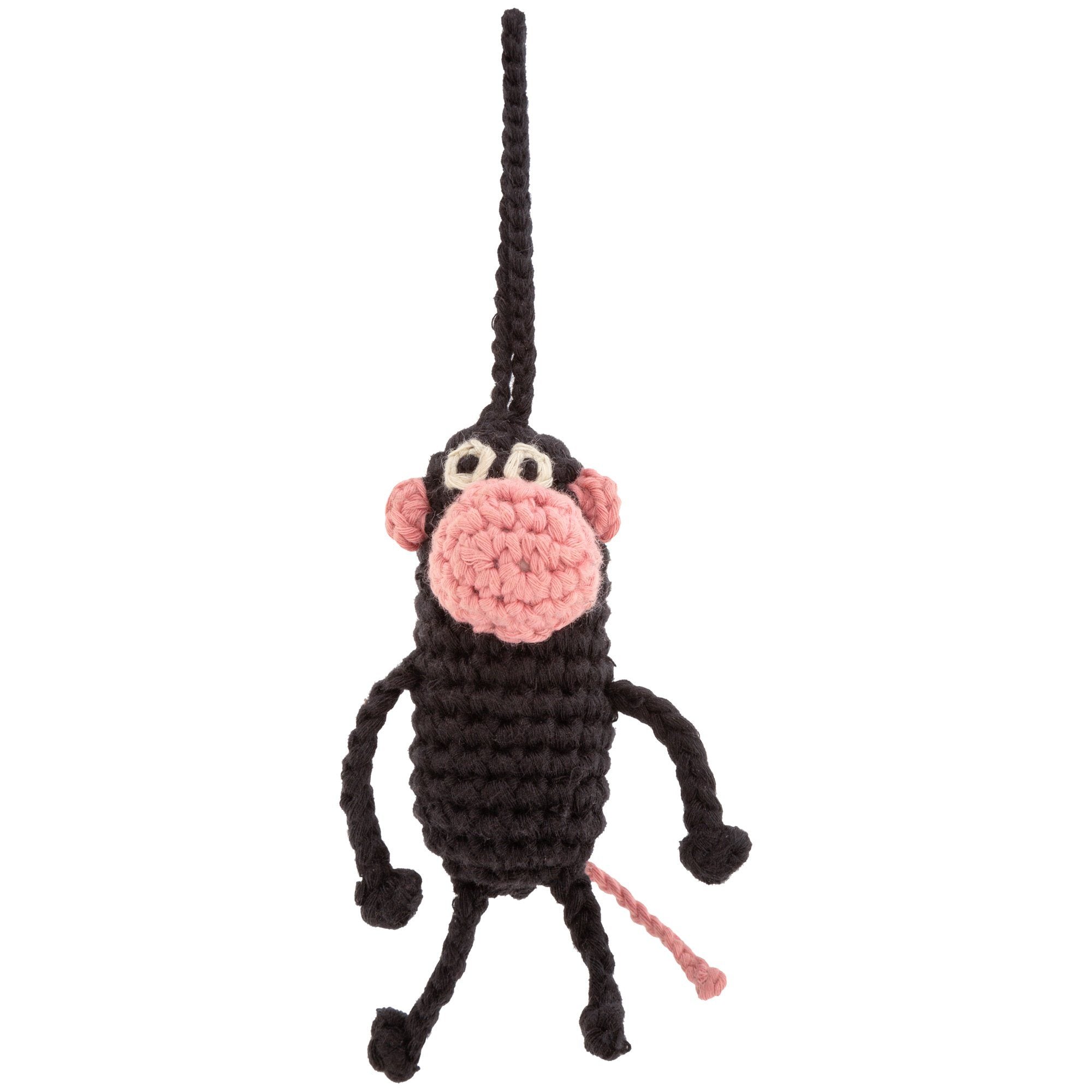 Very sweet hand crocheted monkey. Brown with  pink muzzle, ears, and tail.  