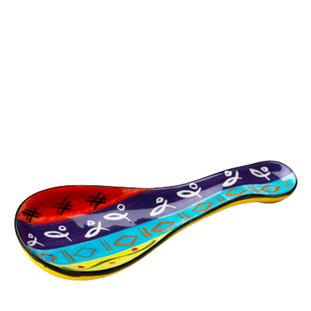 Multi Color Ethnic hand made and hand painted spoon rest.   Bright color and designs of Africa!
