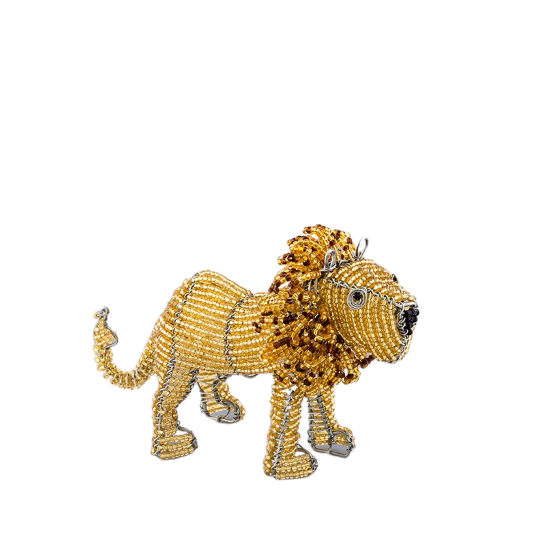 Beaded Lion made with golden yellow bead and a little black nose! Fair Trade products.