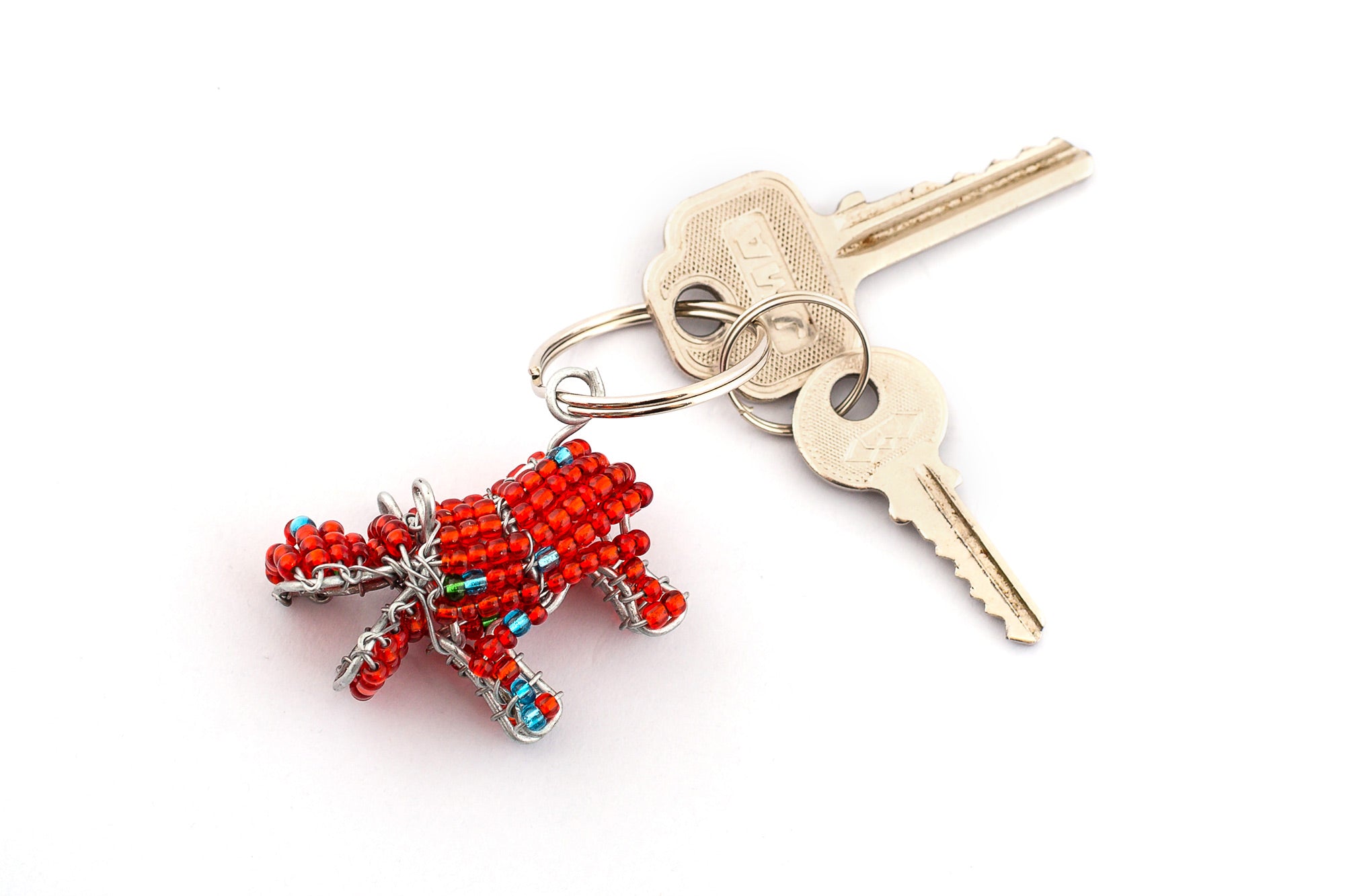 Beaded hippo key chain. Handmade in red beds with mouth wide open! So cute. Fair Trade products.