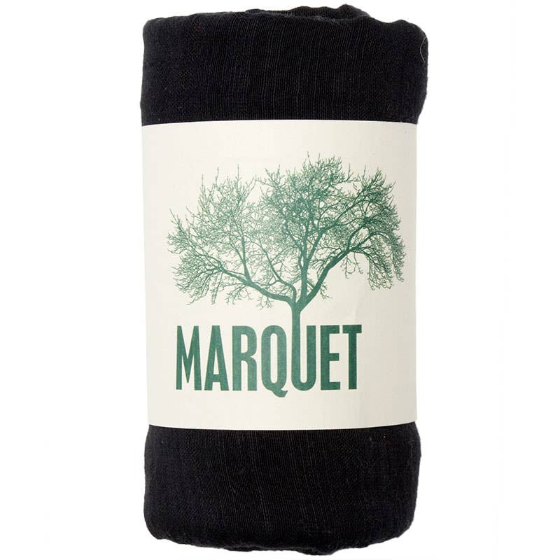 Picture of how the silk scarf is presented rolled up with a Marquet brand band.