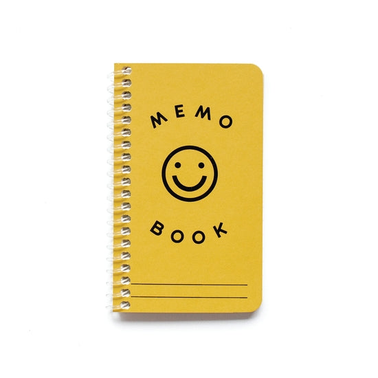 Mustard yellow 3"x5" memo book with fun smile face on the front!