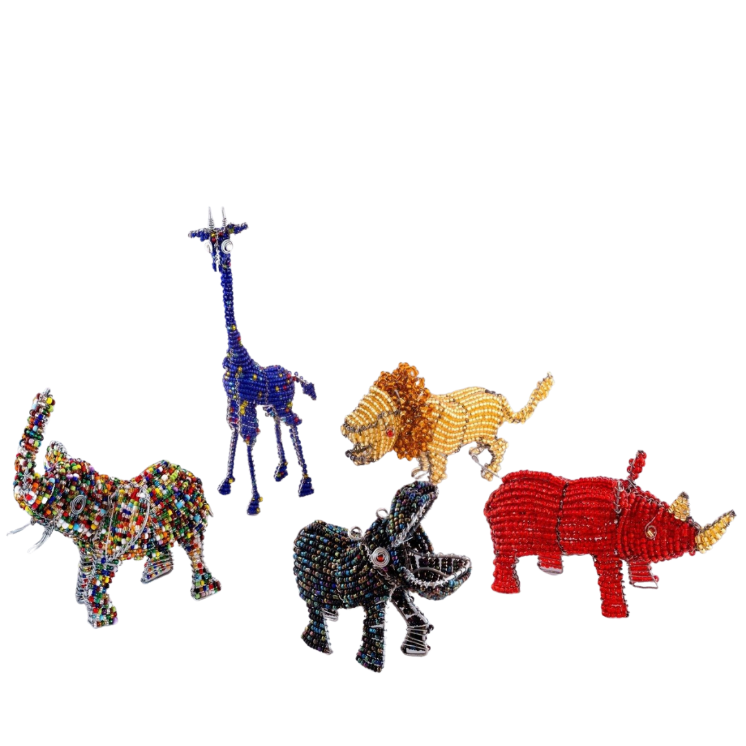 Hand made beaded African Animals; elephant, giraffe, lion, rhino, and hippo! Each scream with personality....