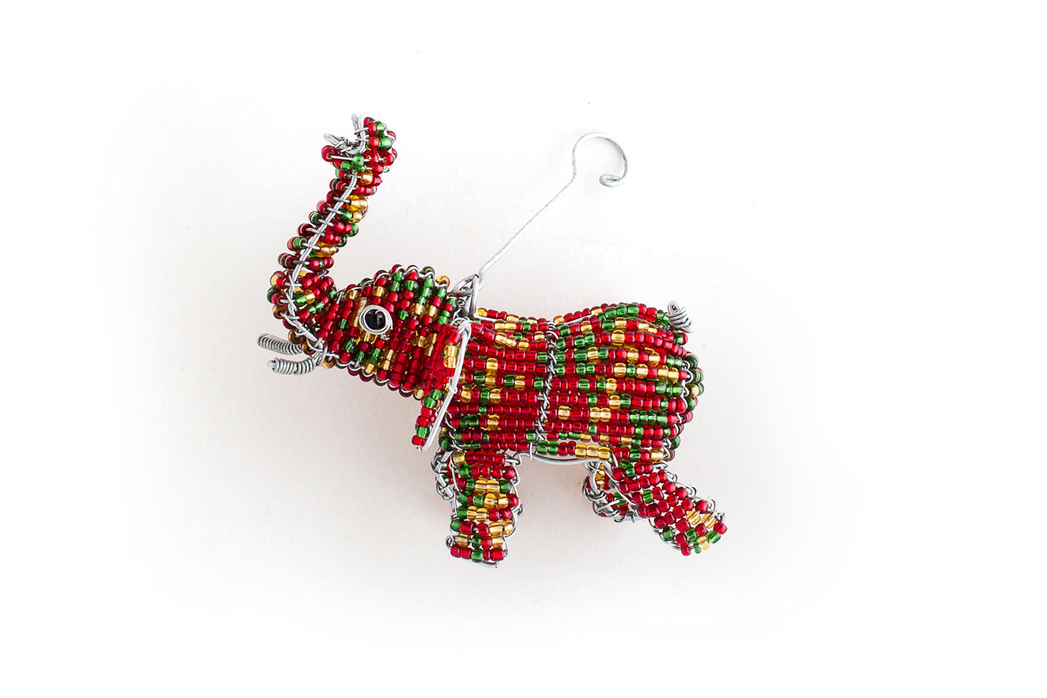 Red beaded African Elephant Christmas ornament, comes in a gift set of 3.