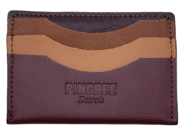 Pingree Detroit Whittier Wallet. Soft leather with 3 pockets for cards.  The leather pockets are in three shades of brown.  Hand made.