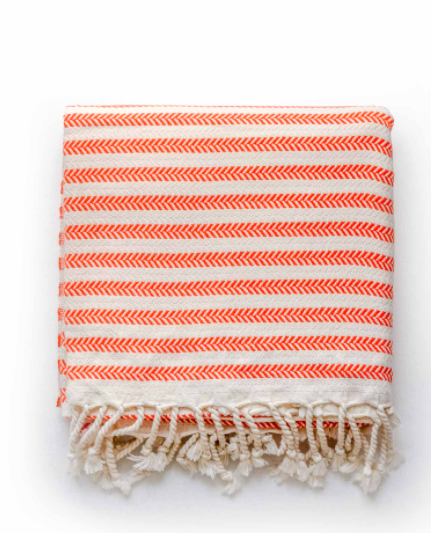 Red & White striped Turkish Towel with white tassels.  Fair trade product.